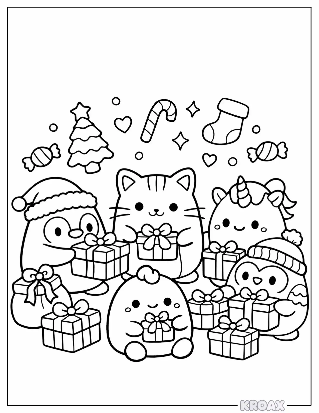 squishmallow holiday gift printable coloring page