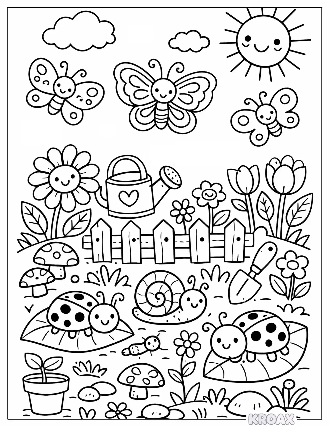 butterfly and ladybug summer garden printable coloring page