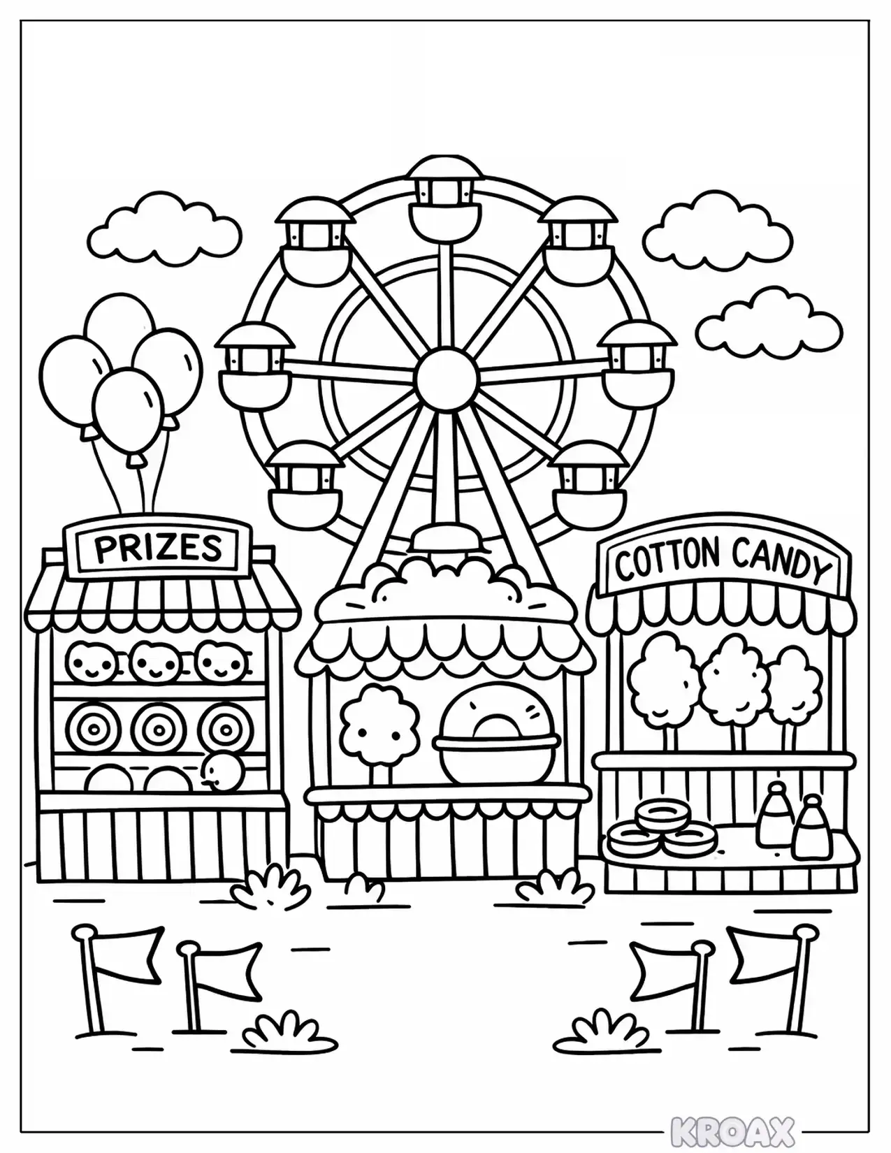 end of summer carnival with ferris wheel printable coloring page