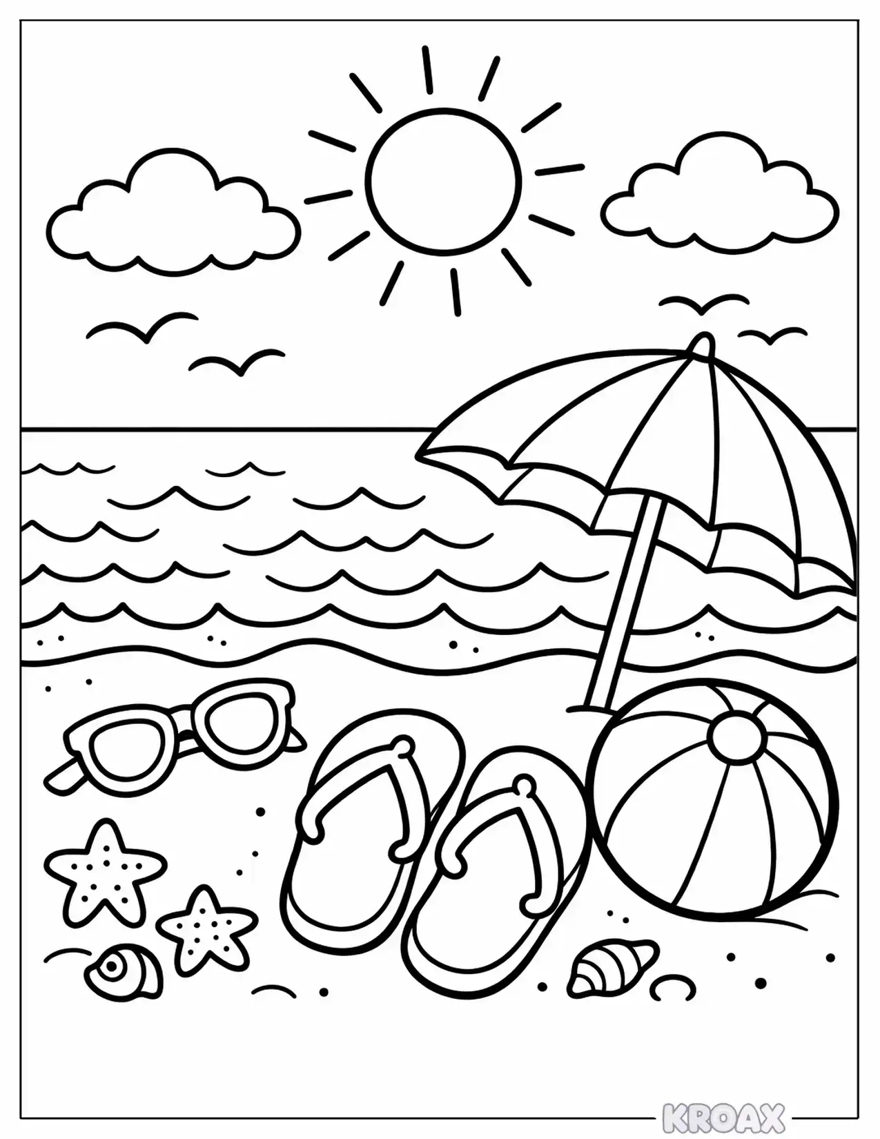 flip flops and sunglasses beach scene printable coloring page