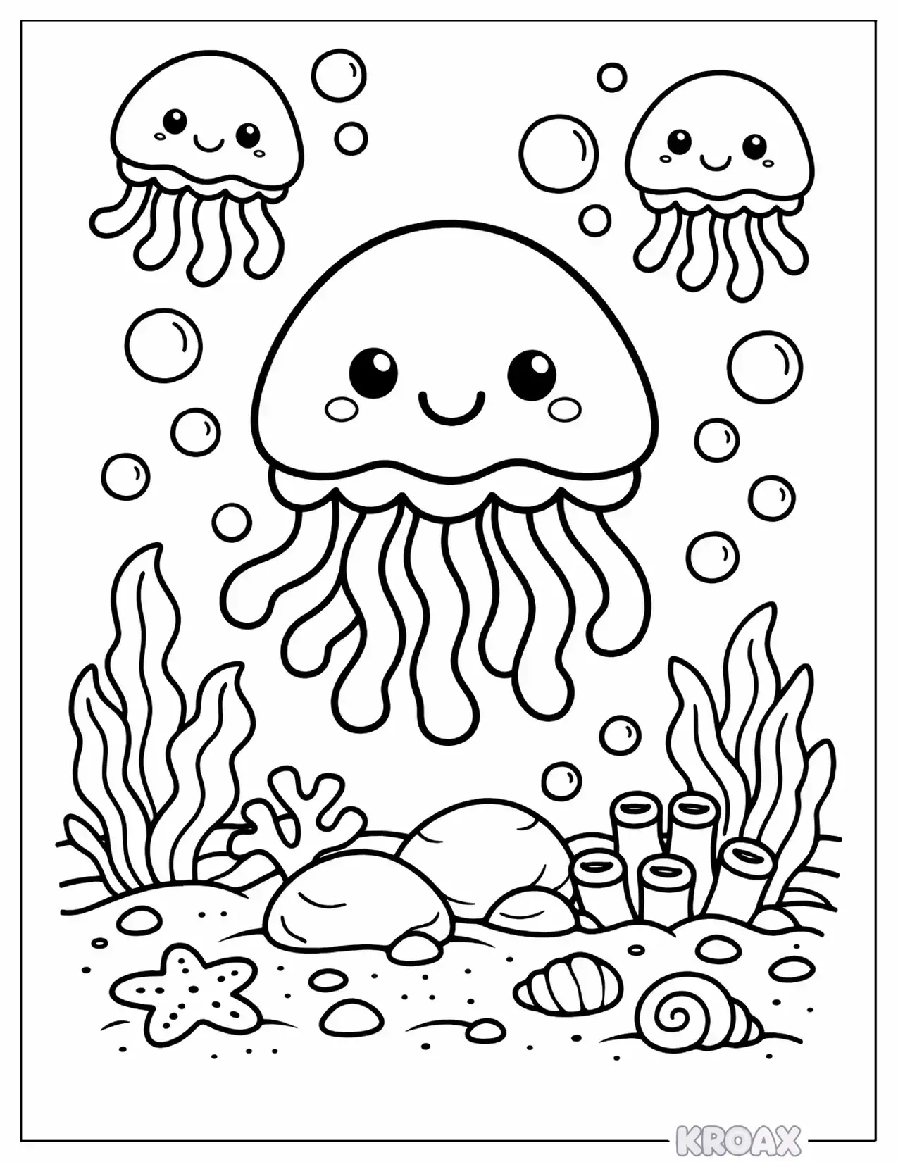 jellyfish and seaweed ocean printable coloring page
