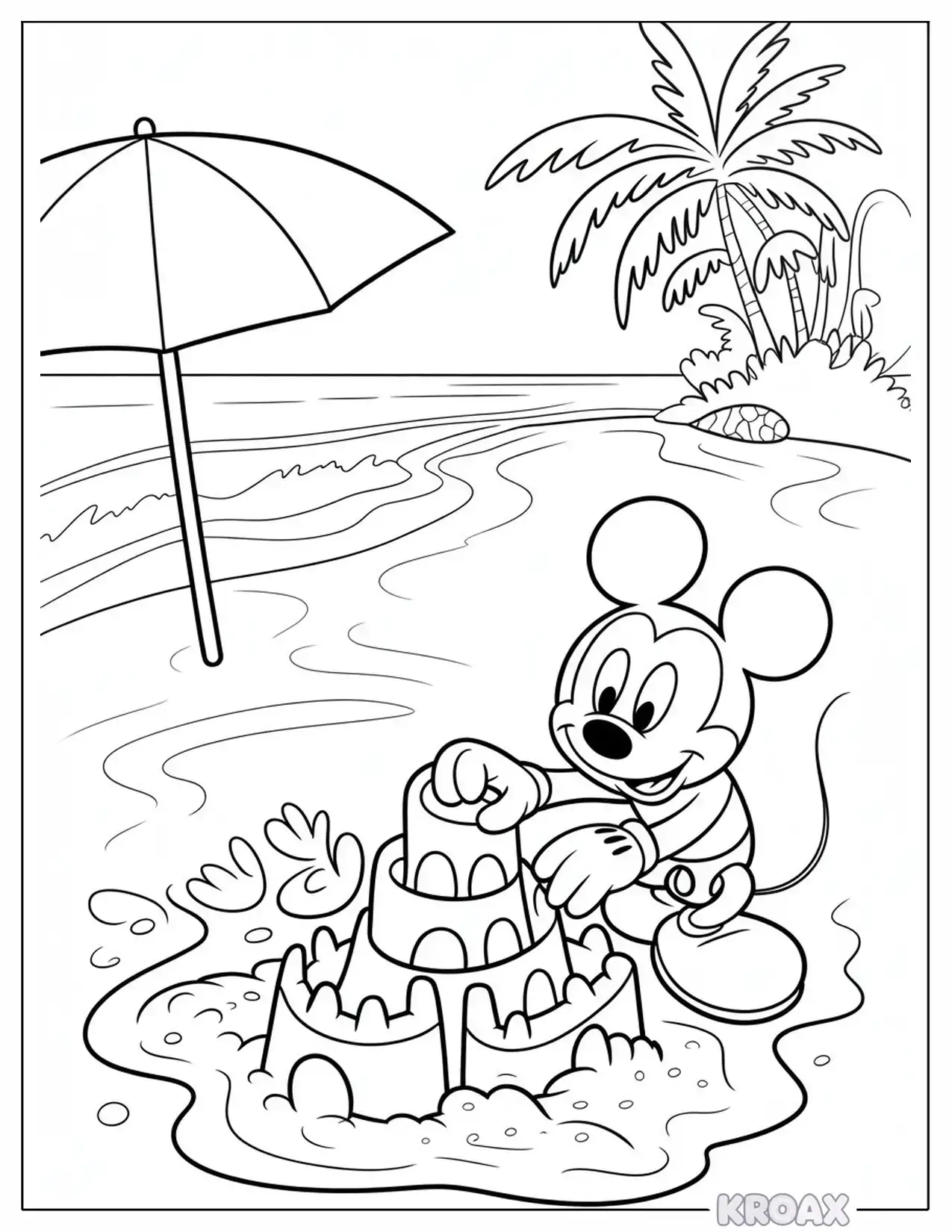 mickey mouse summer vibes at the beach printable coloring page
