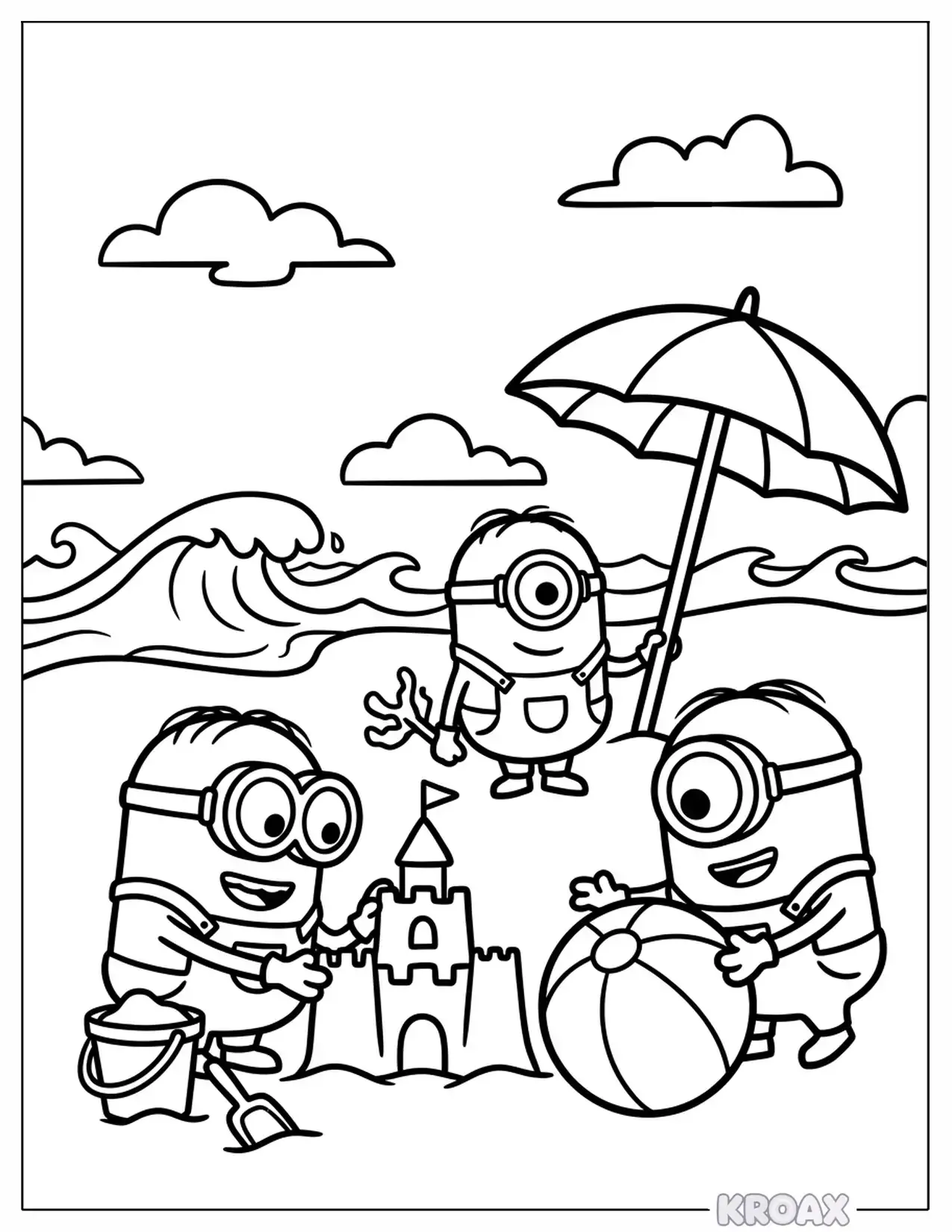 minions beach day adventure printable coloring page
