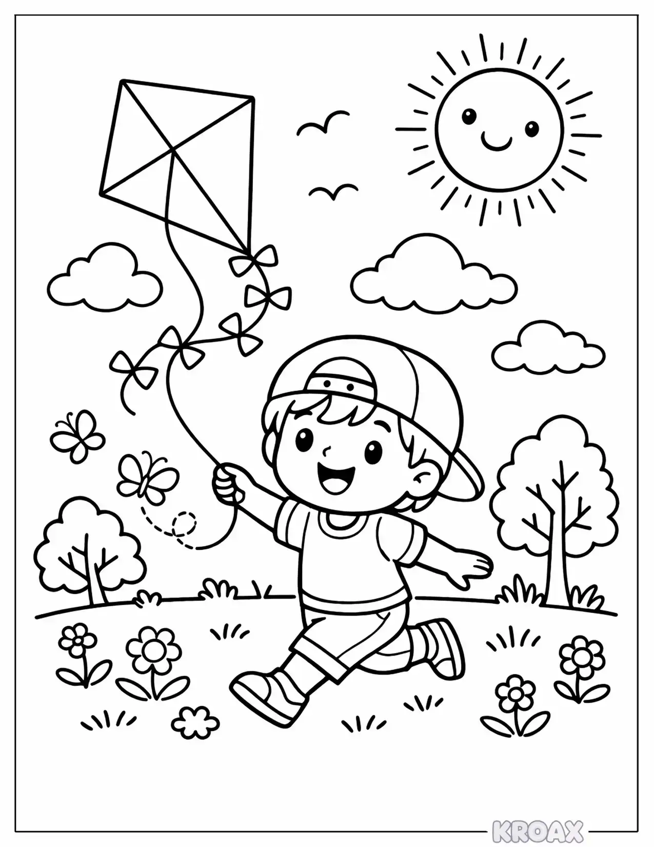 sunny day kite flying adventure printable coloring page