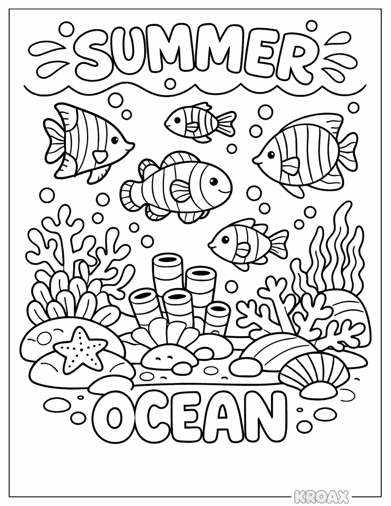 tropical fish and coral reef adventure printable coloring page