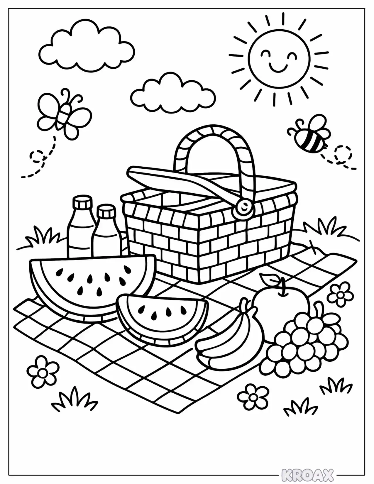 watermelon picnic adventure printable coloring page