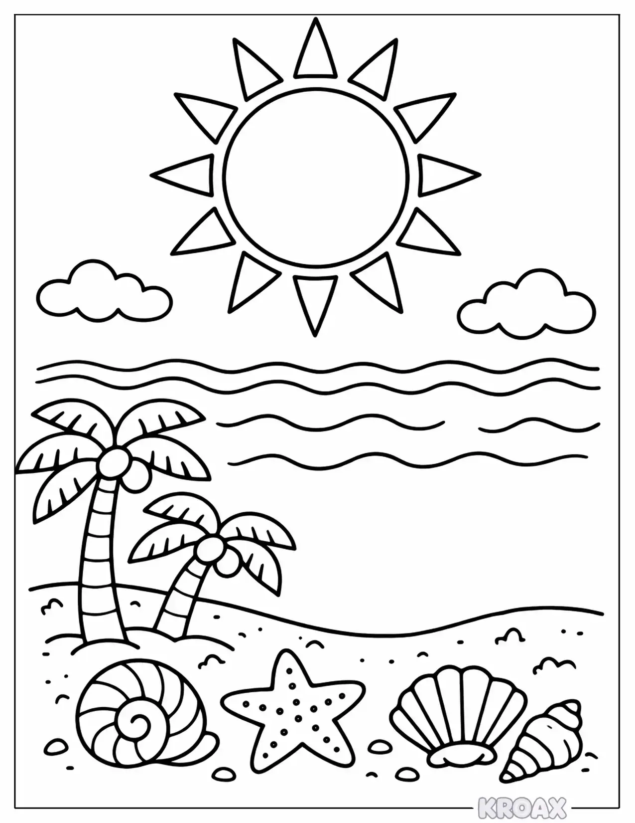 beach day with sunny waves printable coloring page