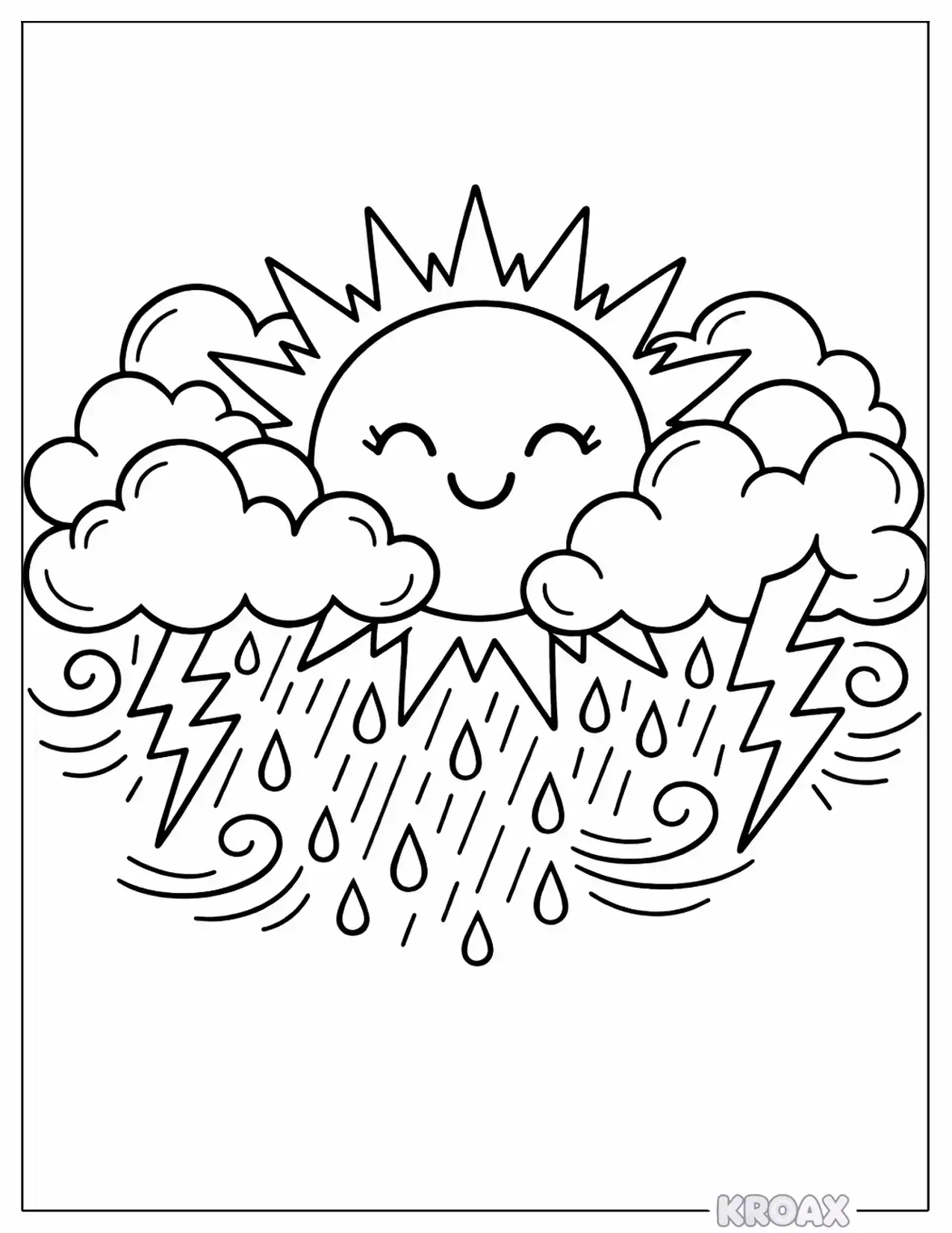 bold sun bursting through storm clouds printable coloring page
