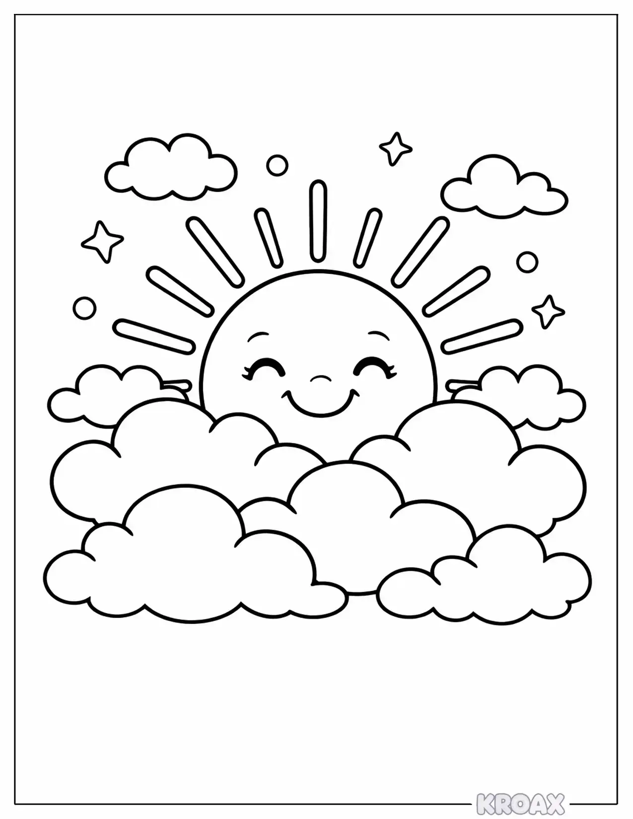 cheerful sun peeking through clouds printable coloring page