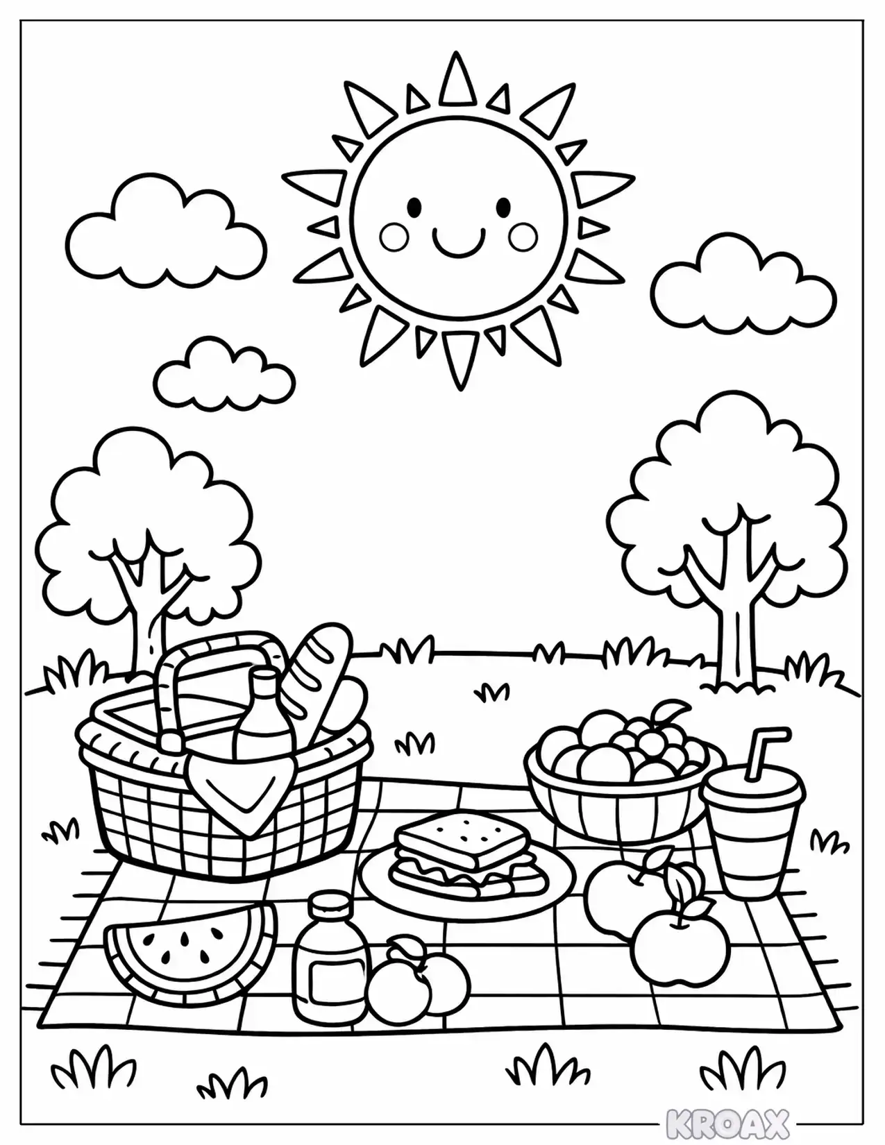 cozy picnic under the bright sun printable coloring page