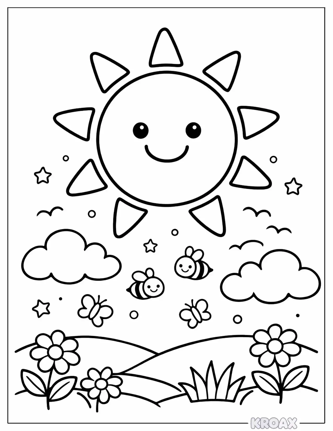 easy sun for little kids printable coloring page