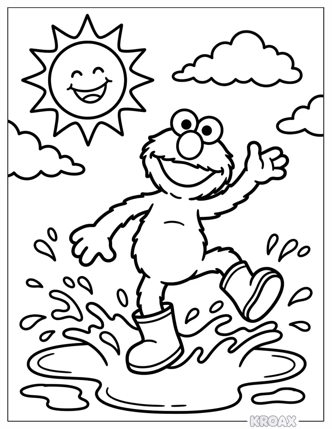elmo splashing in sunny puddles printable coloring page
