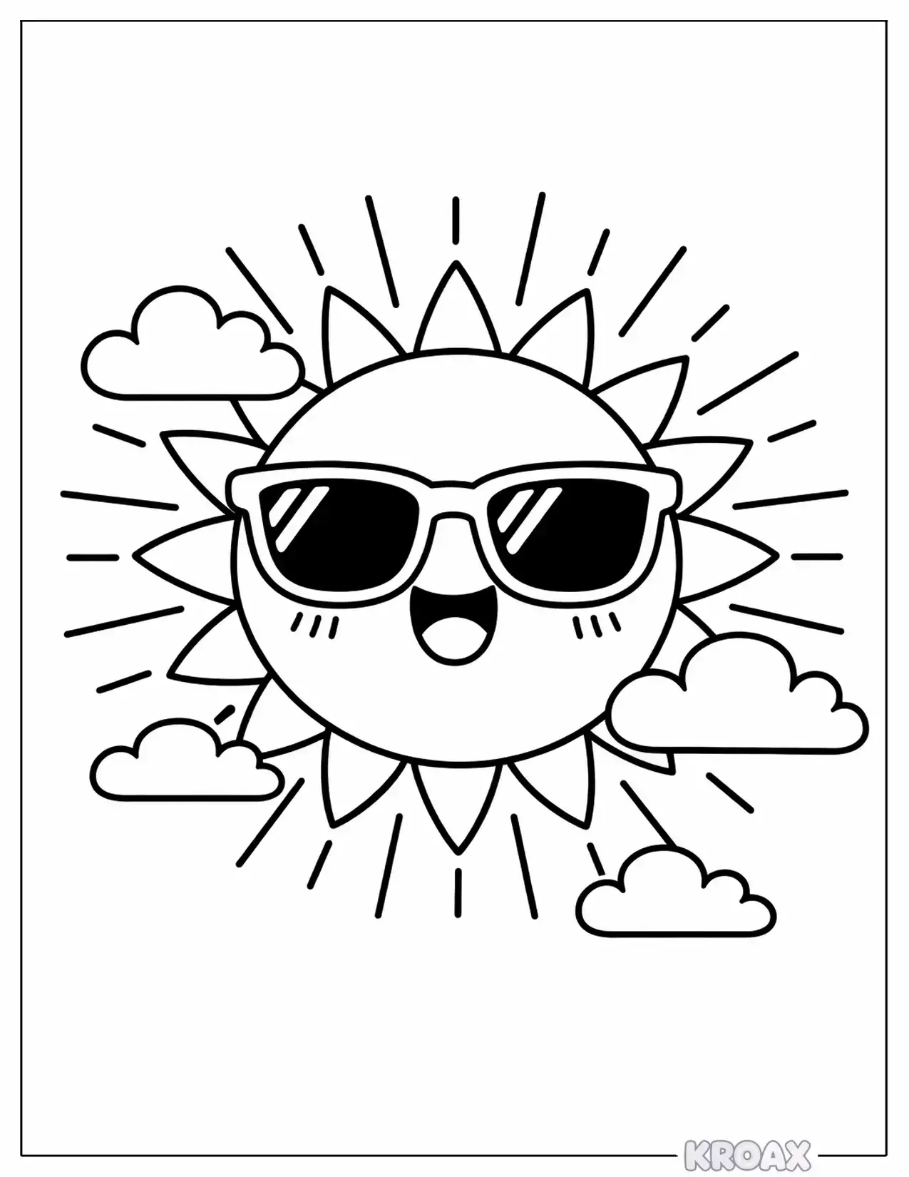 kawaii sun wearing cool sunglasses printable coloring page