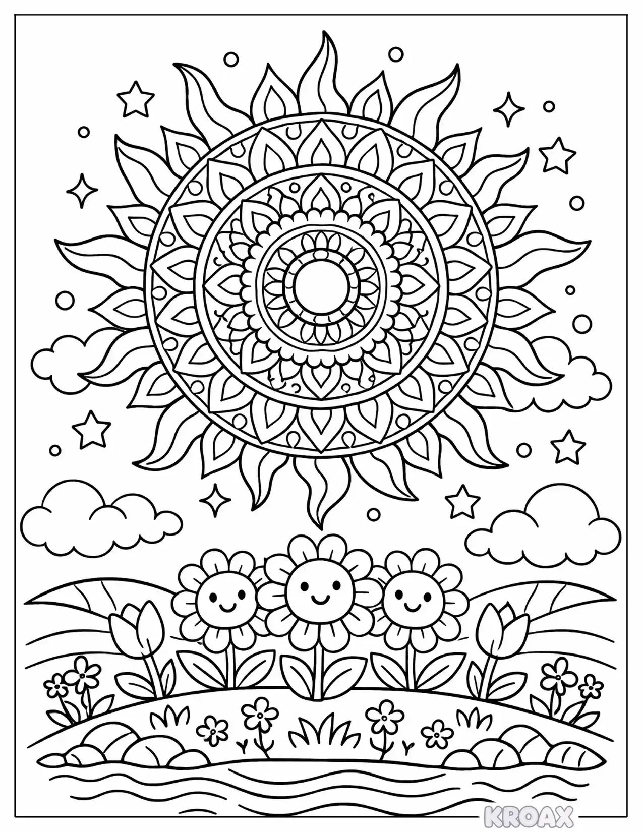 mandala sun with intricate geometric patterns printable coloring page