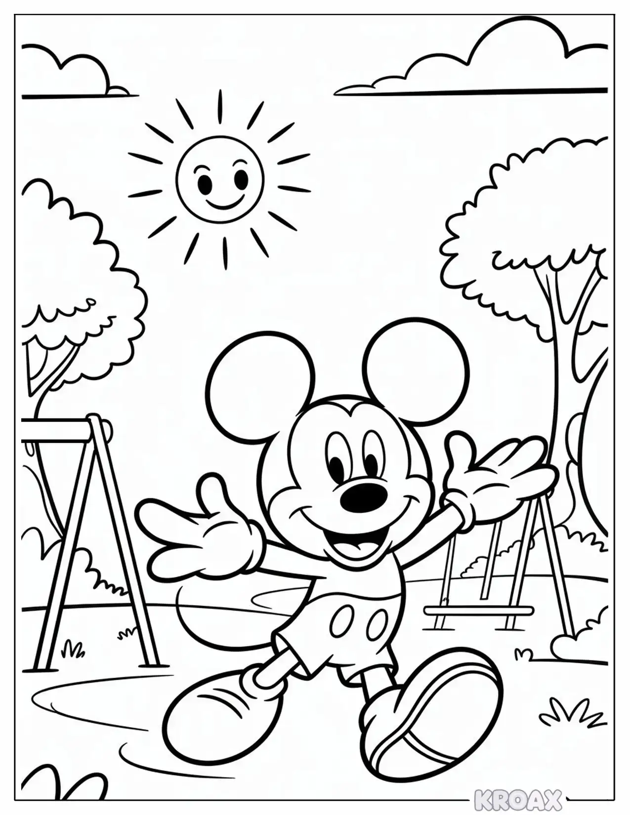 mickey mouse playing in sunshine printable coloring page