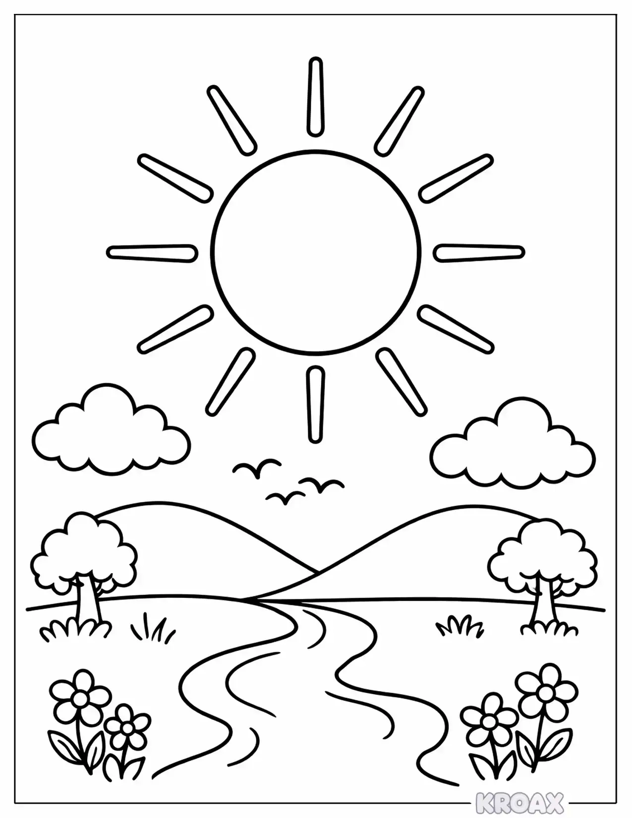 simple sun rays outline printable coloring page