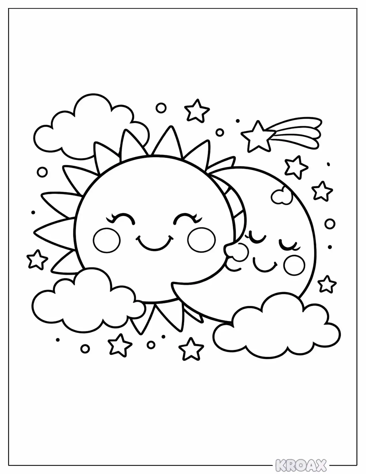 sun and moon friends in harmony printable coloring page