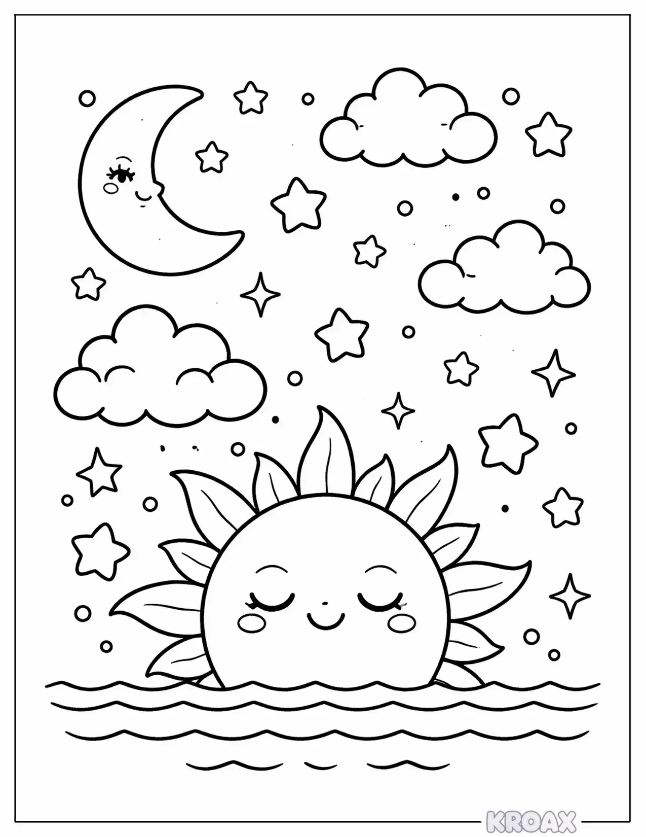 sun and stars night sky scene printable coloring page