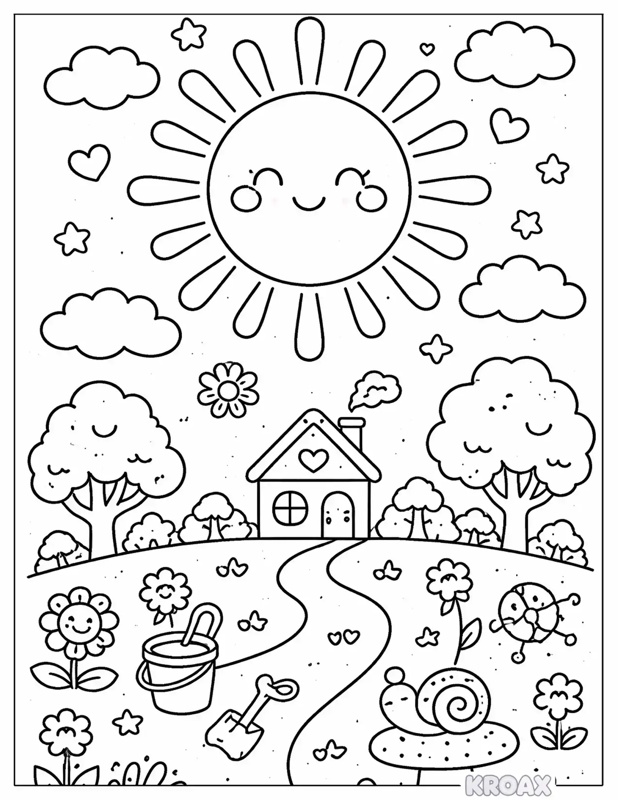 sun casting long shadows on the ground printable coloring page