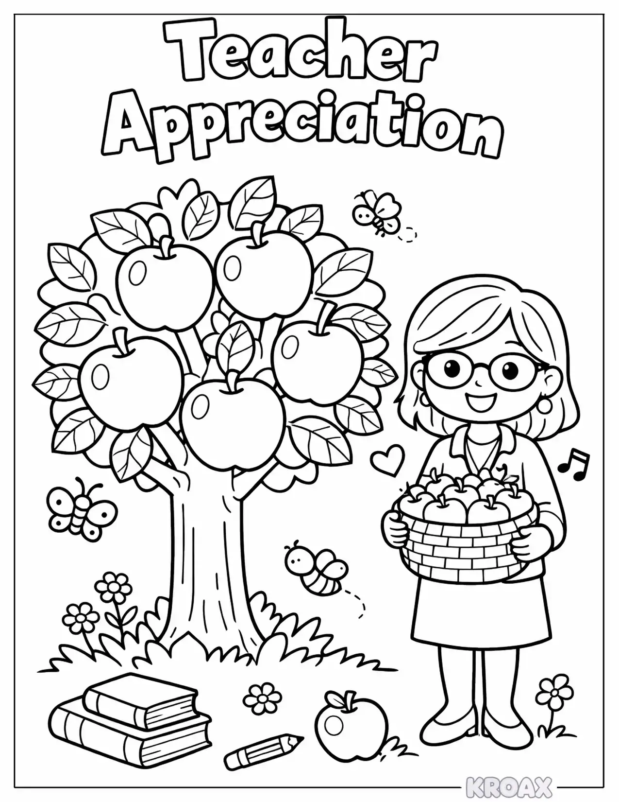 adorable apple tree with teacher s favorite fruits printable coloring page