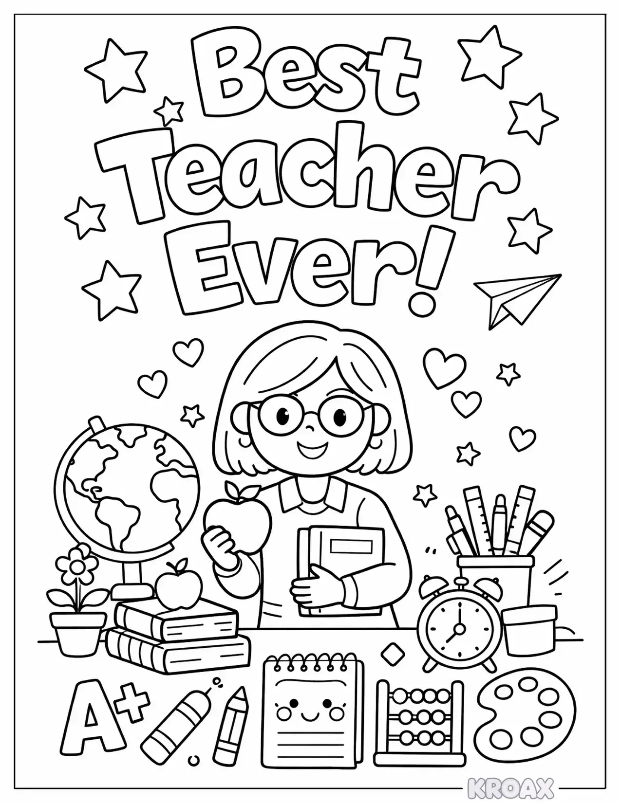 best teacher ever surrounded by stars printable coloring page