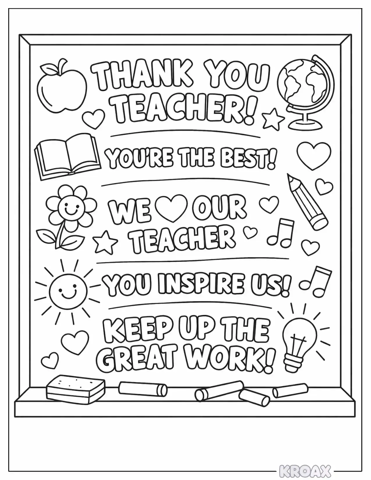 classroom chalkboard messages from happy students printable coloring page