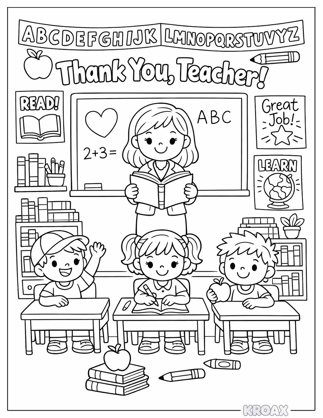 classroom full of colorful learning and joy printable coloring page