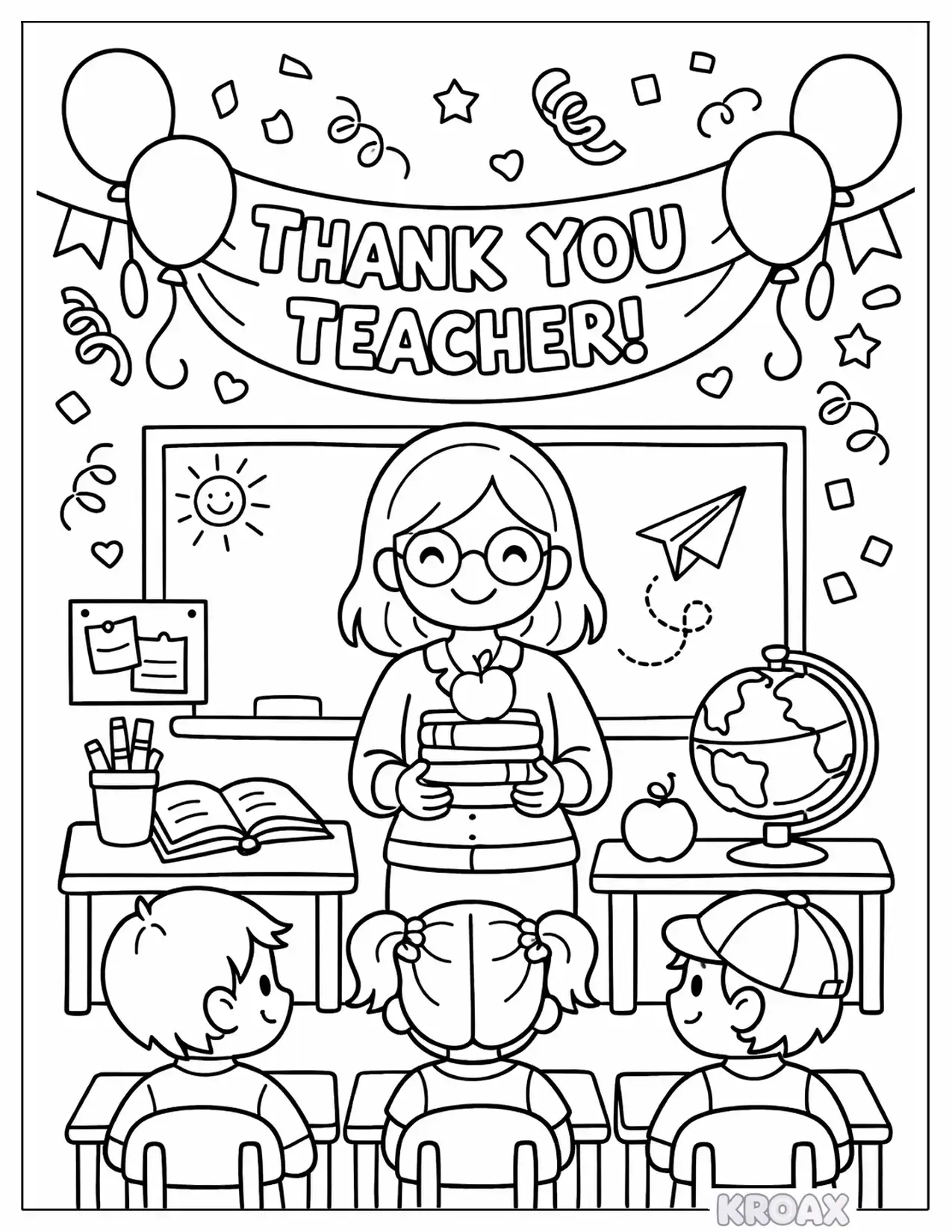 end of year thank you with confetti celebration printable coloring page