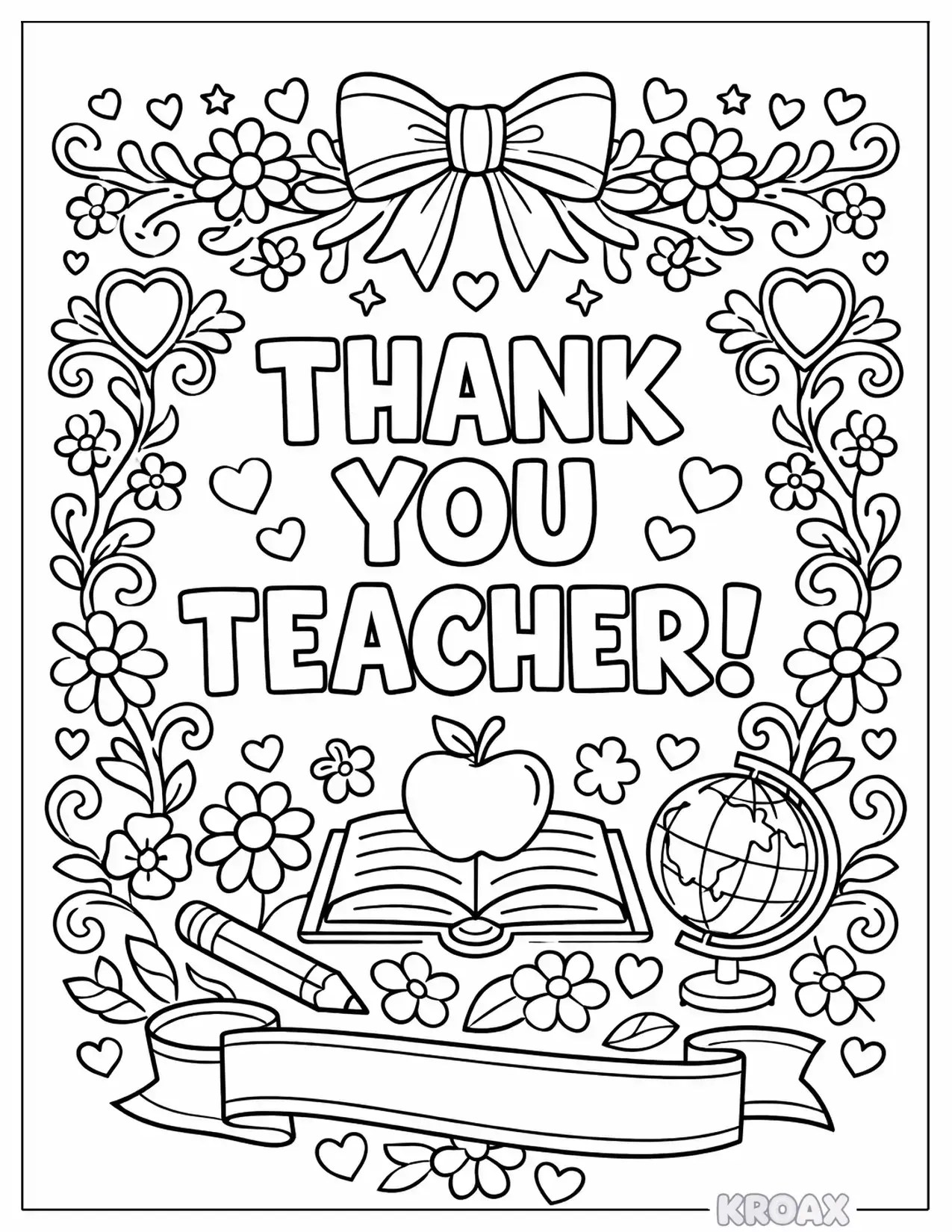 heartfelt thank you message with decorative borders printable coloring page