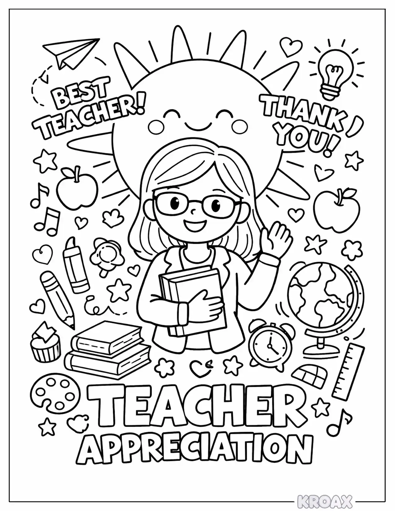 teacher appreciation sunshine and doodles printable coloring page