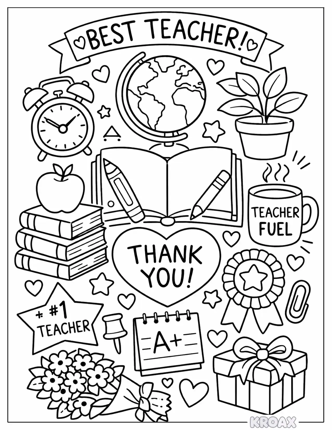 teacher s favorite things collage design printable coloring page