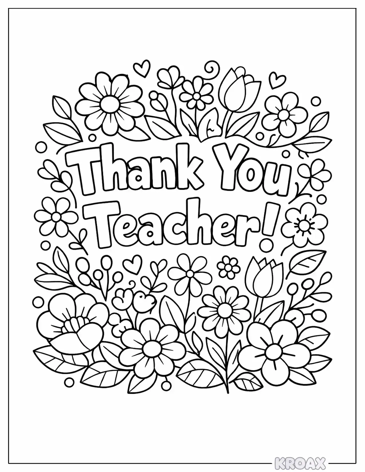 thank you teacher with blooming flowers printable coloring page