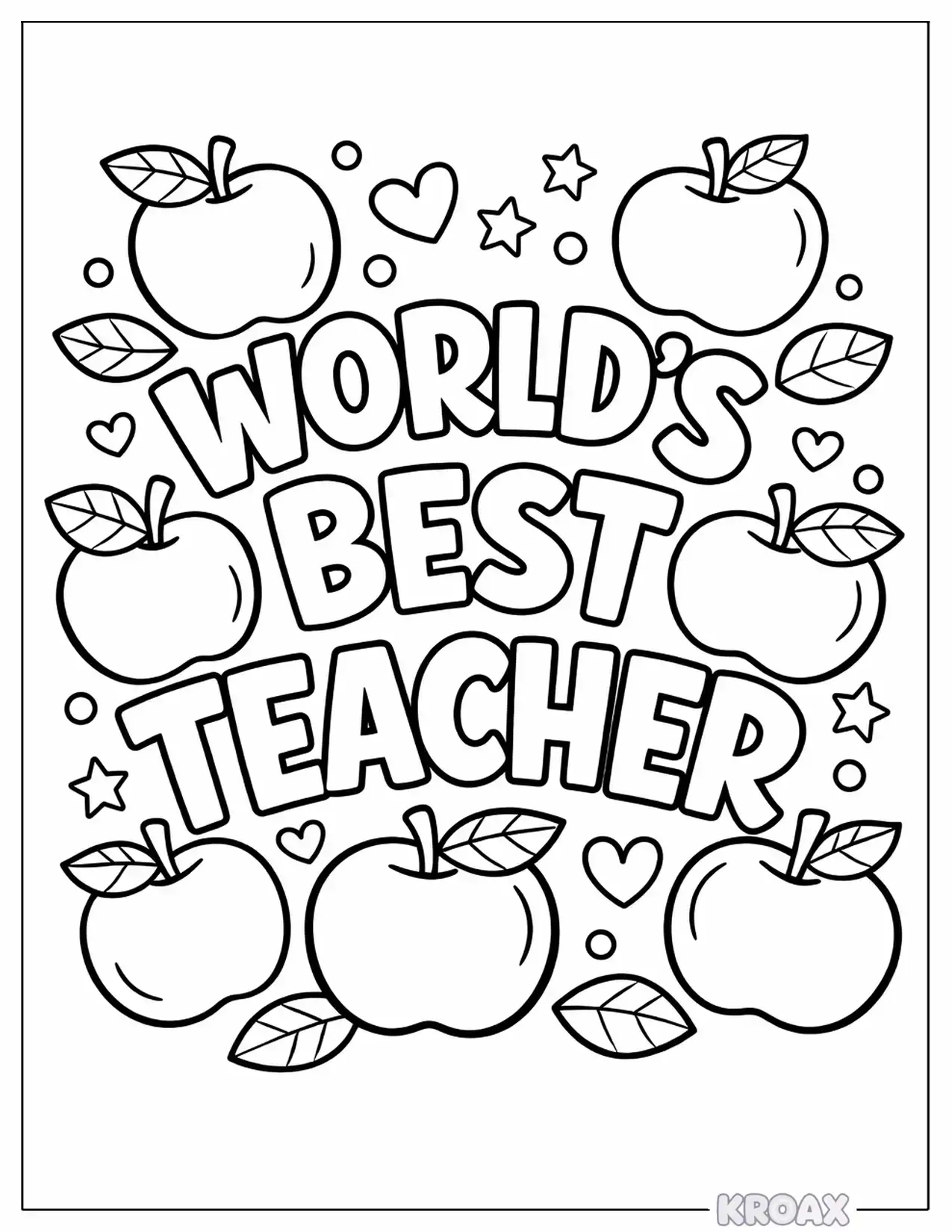 world s best teacher with colorful apples printable coloring page