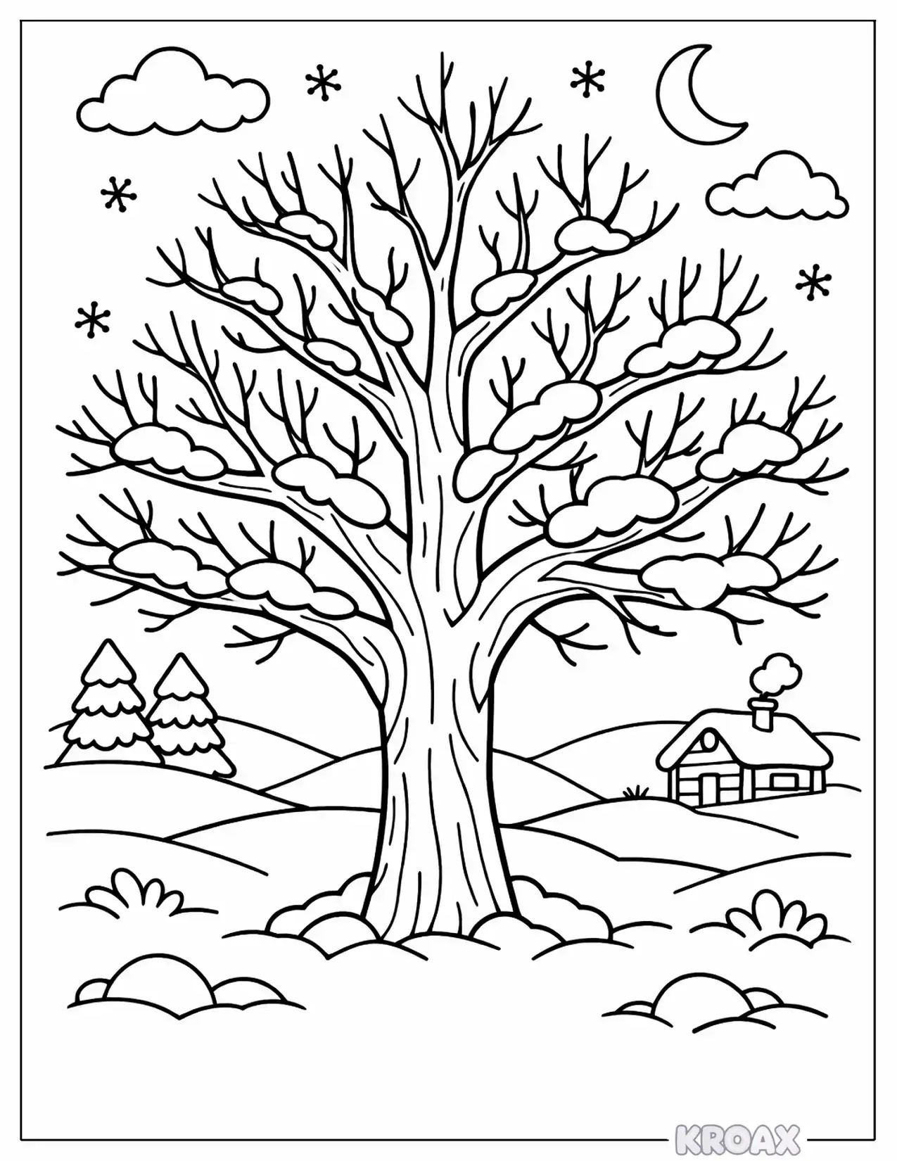 bare winter tree branch silhouette printable coloring page