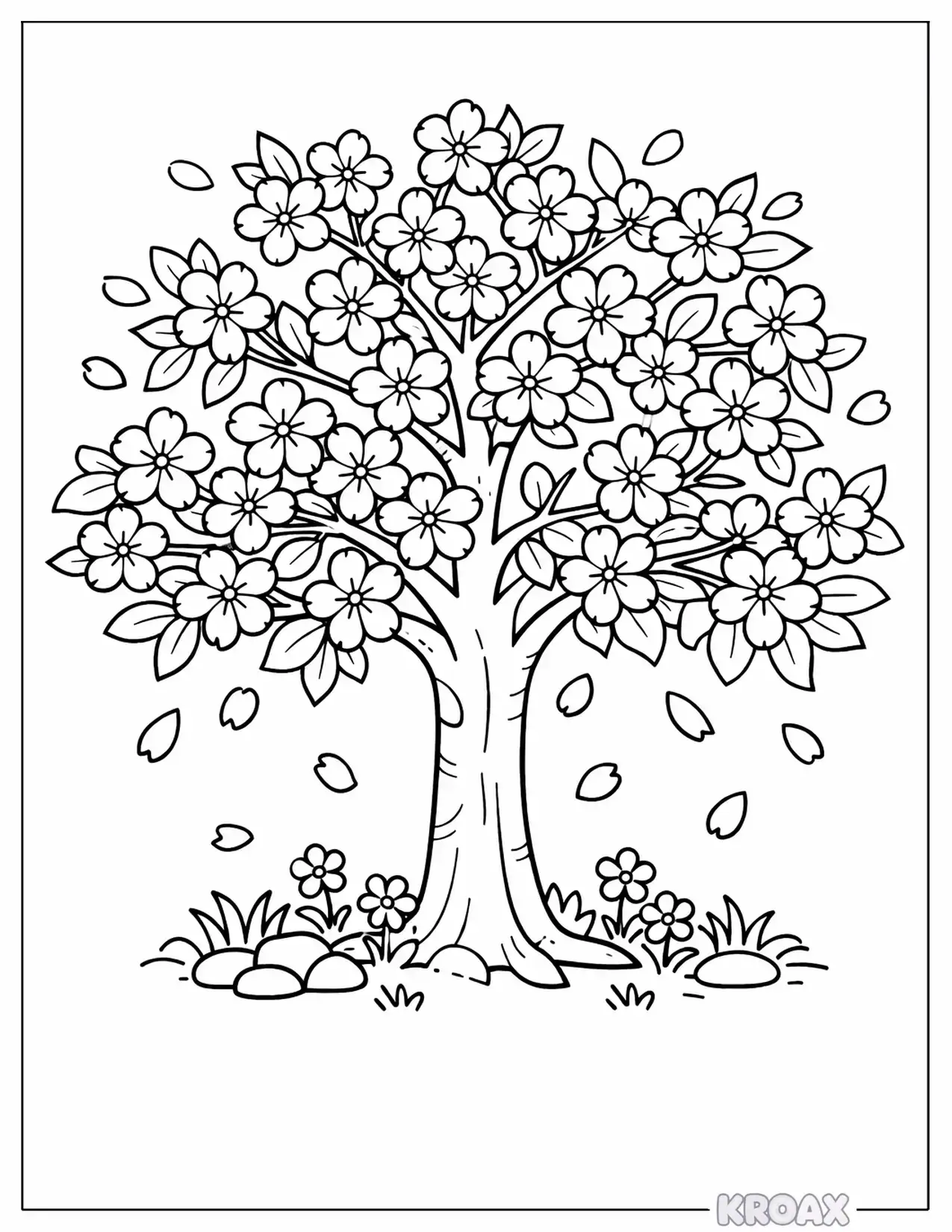 blooming cherry blossom tree for spring printable coloring page