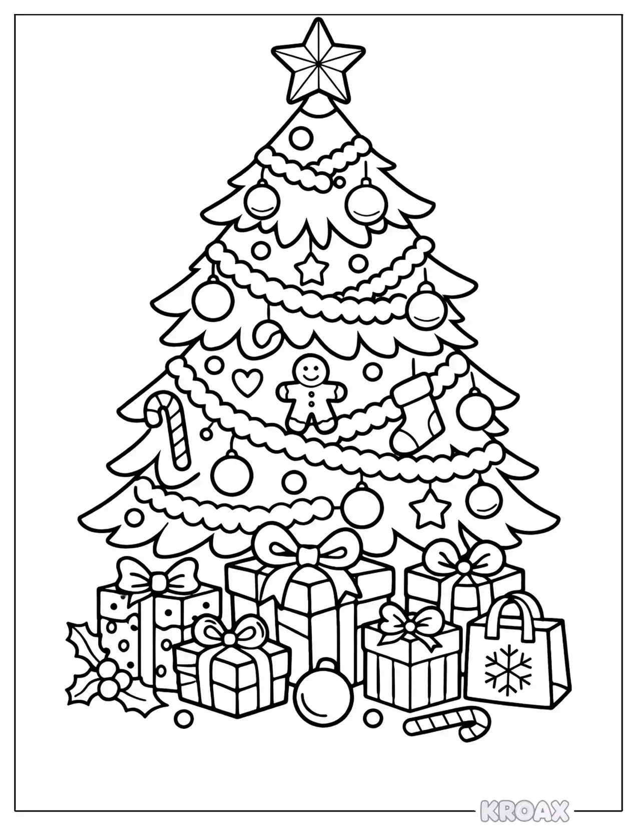 decorated christmas tree with ornaments printable coloring page