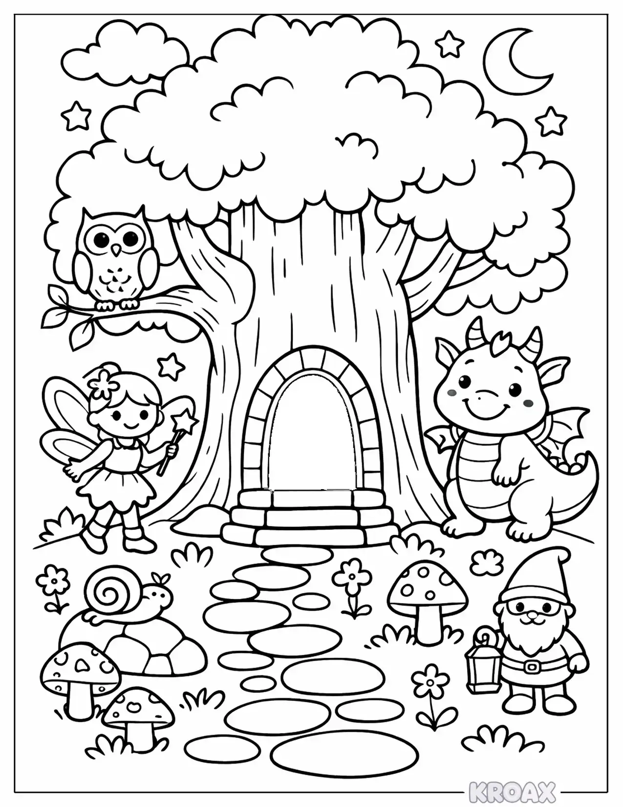friendly giant tree portal to fantasy land printable coloring page