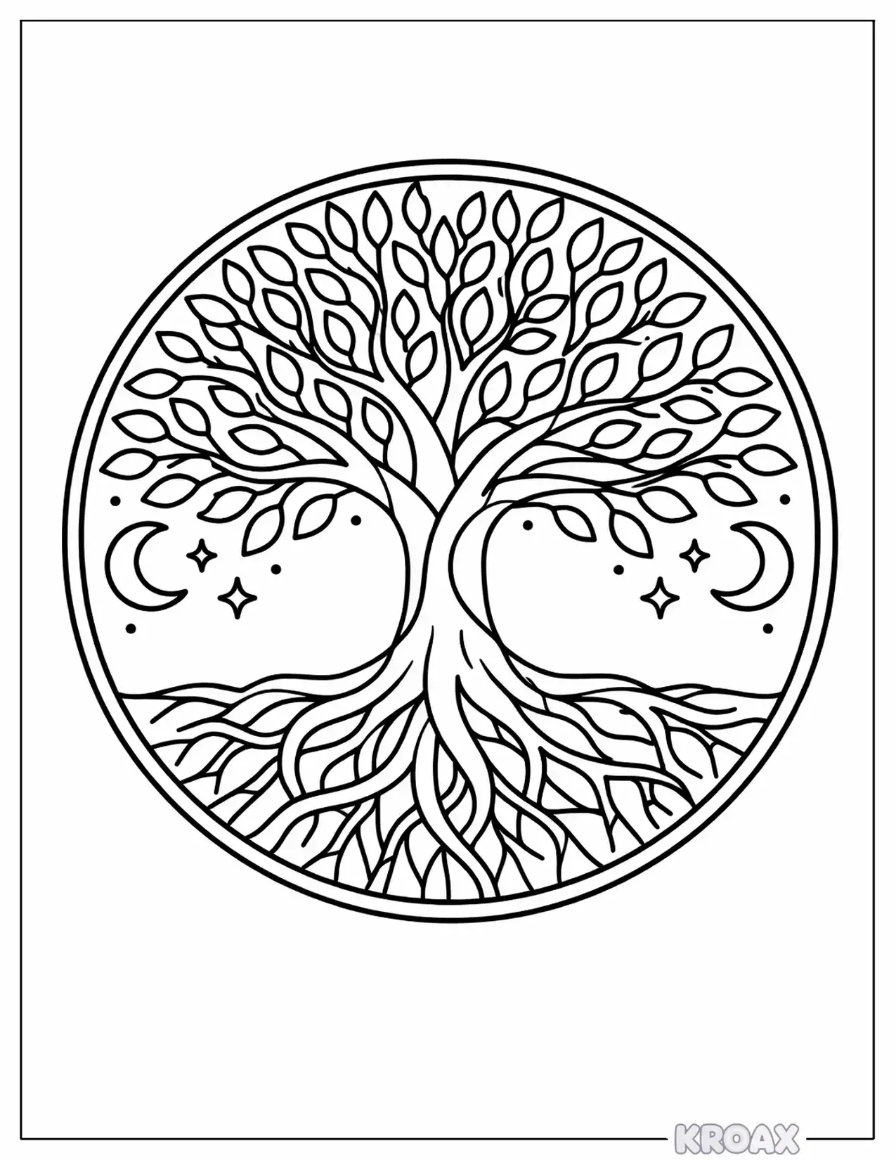 mystical tree of life with flowing branches printable coloring page