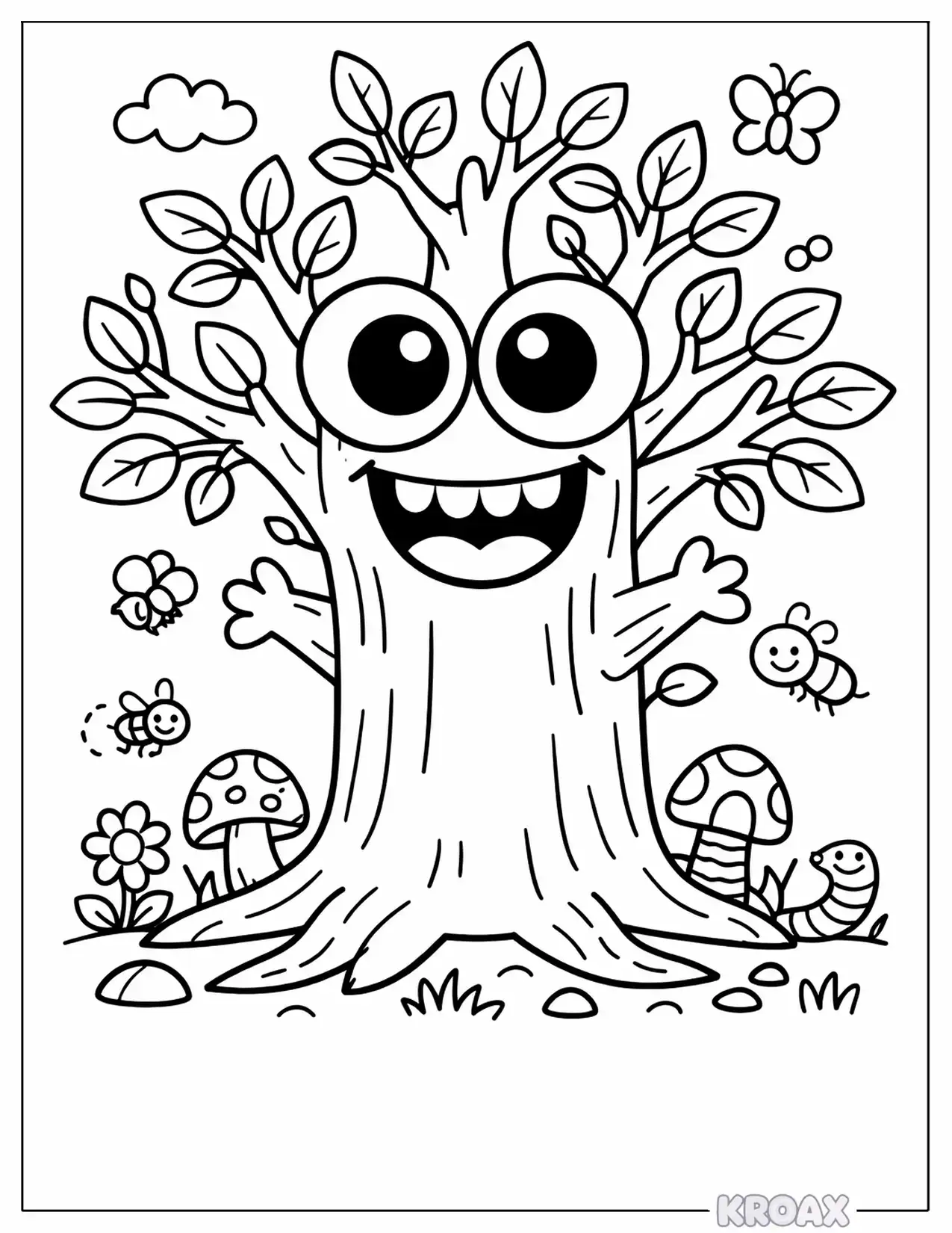 silly monster tree with googly eyes printable coloring page