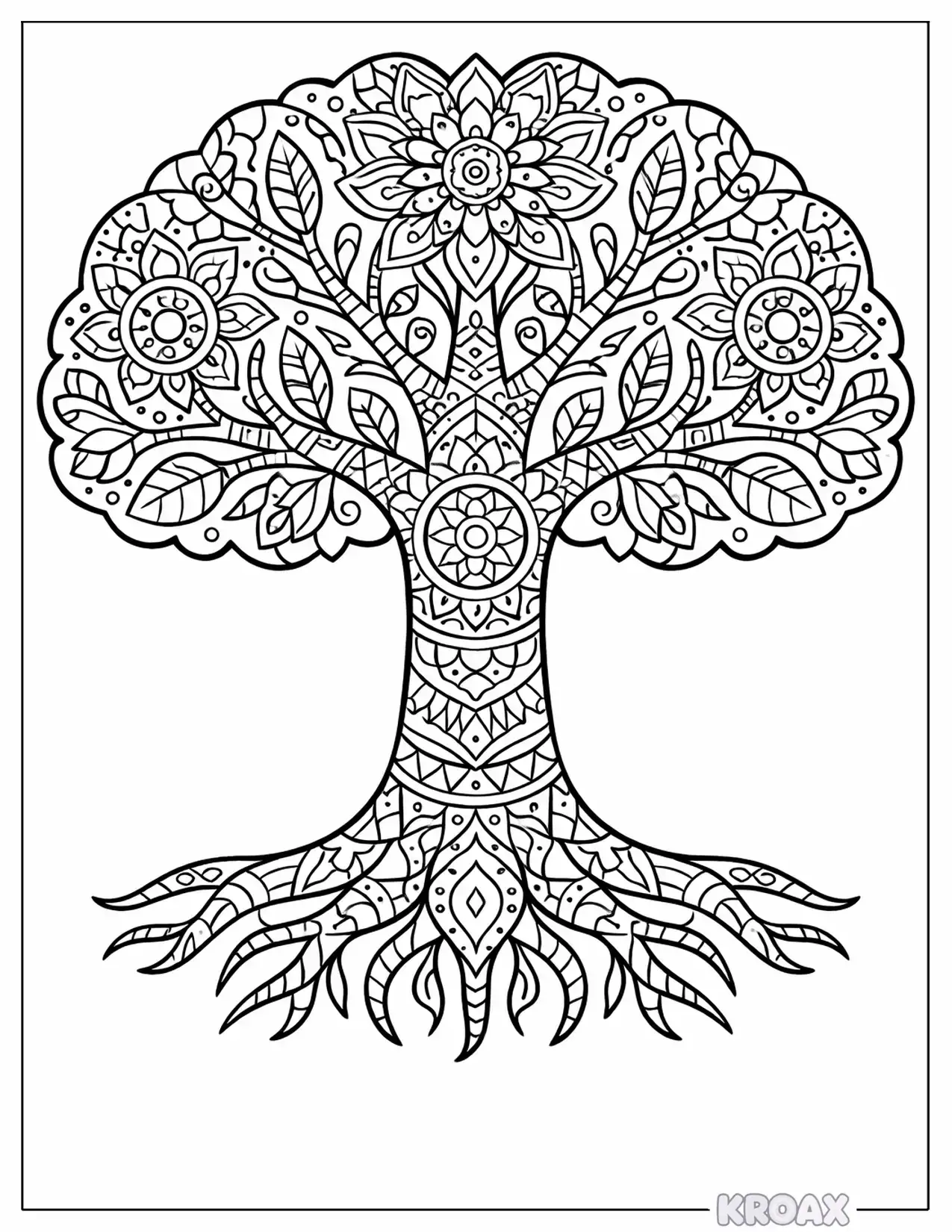 tree mandala with geometric patterns printable coloring page