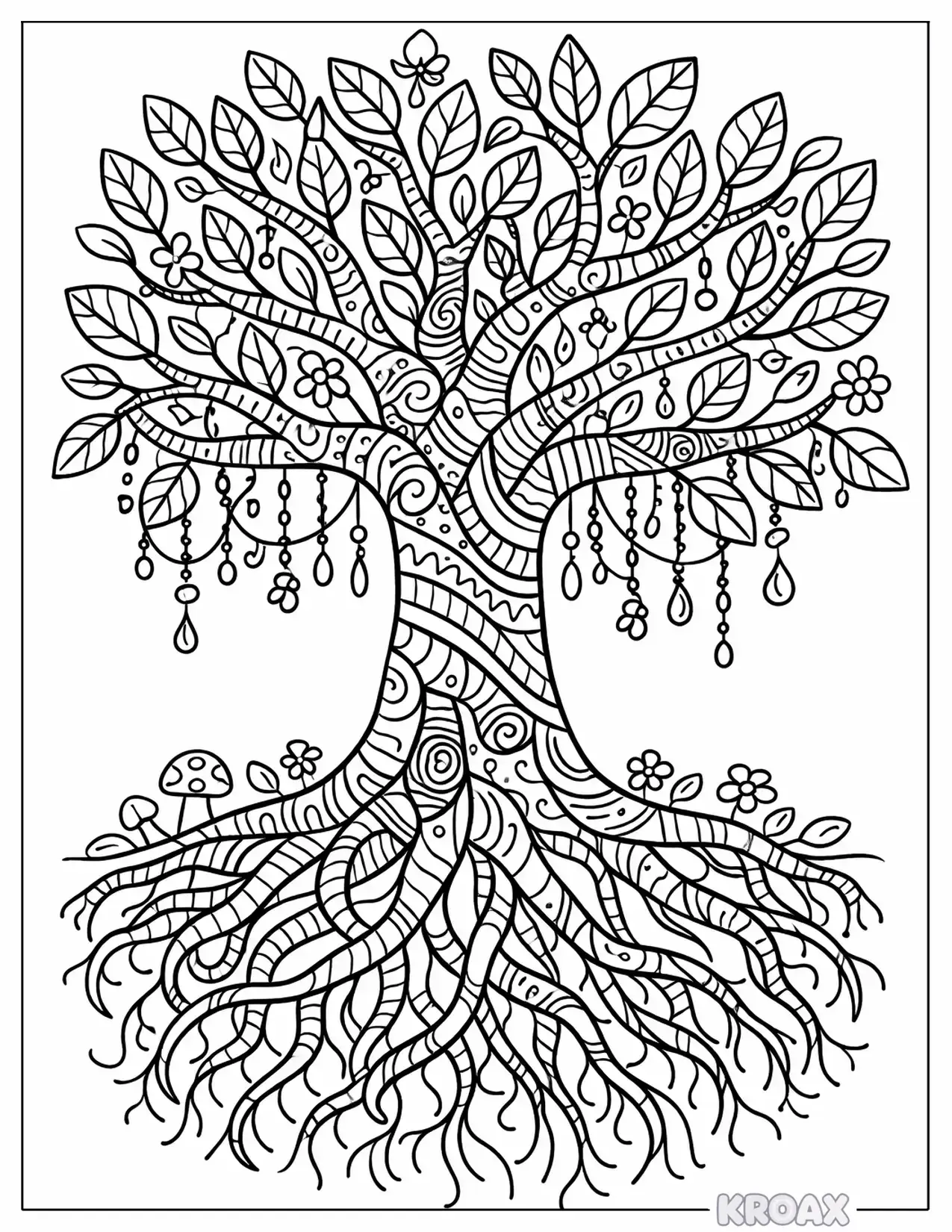 tree of life with intertwined branches and roots printable coloring page