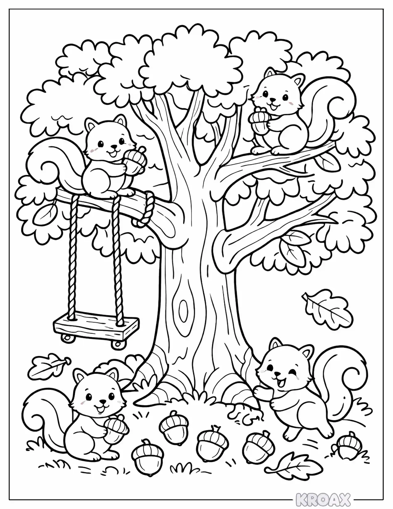 tree swing adventure with playful squirrels printable coloring page