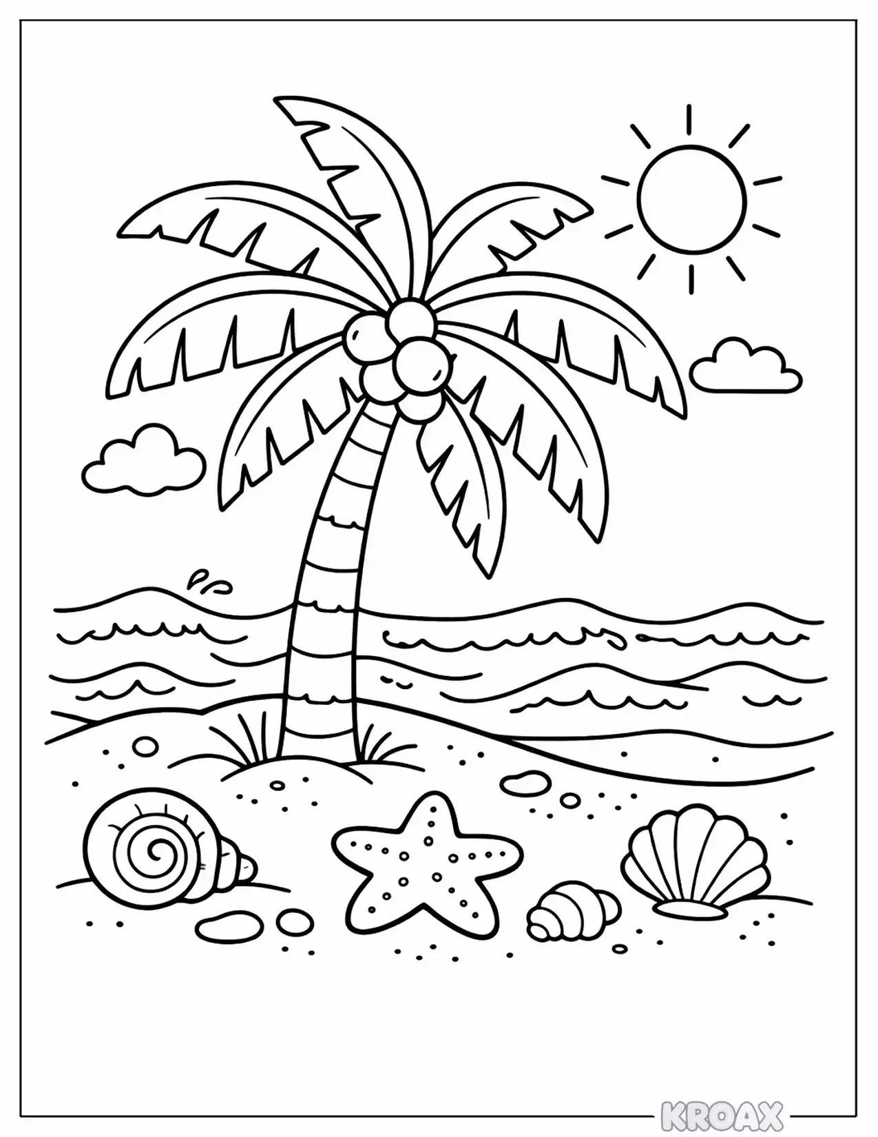 tropical palm tree beach paradise printable coloring page