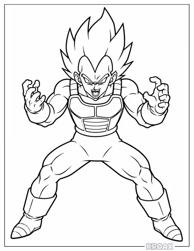 bold vegeta battle stance printable coloring page