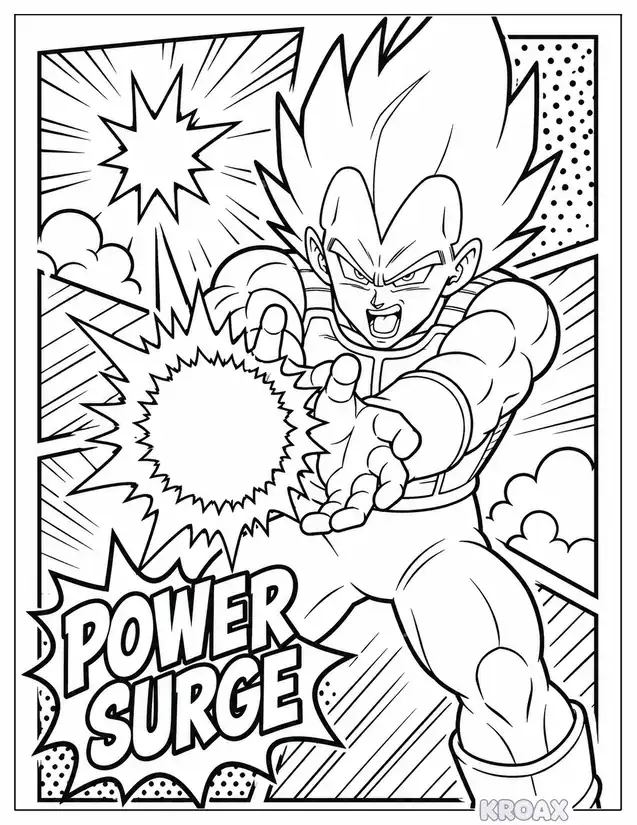 pop art vegeta dynamic energy burst printable coloring page
