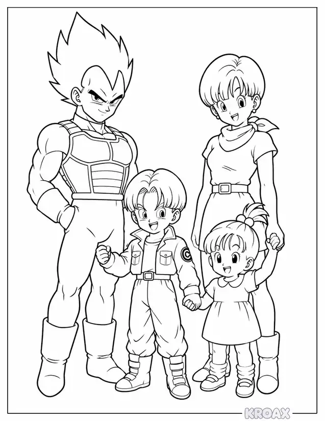 vegeta and bulma family moment printable coloring page