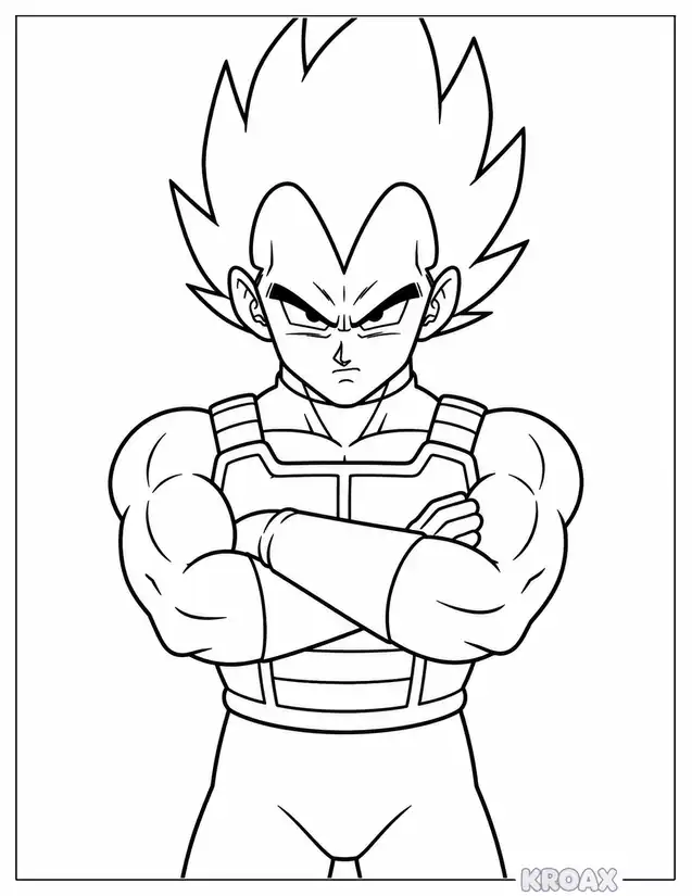 vegeta crossed arms pose printable coloring page