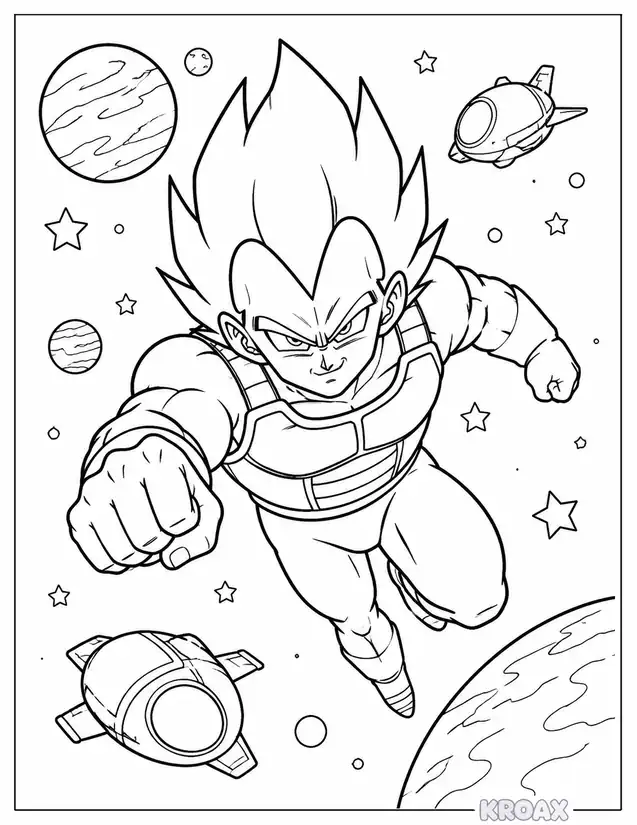 vegeta flying through space battle scene printable coloring page