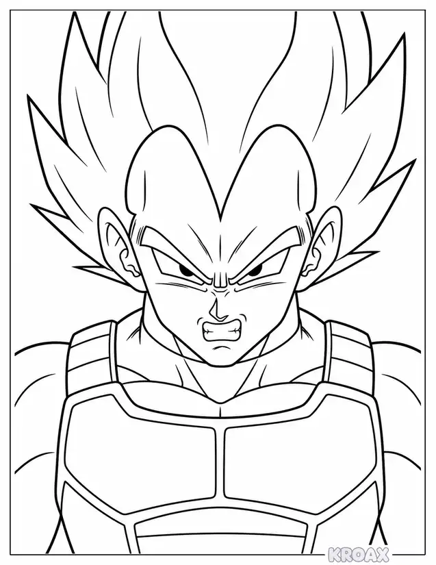 vegeta intense facial expression close up printable coloring page