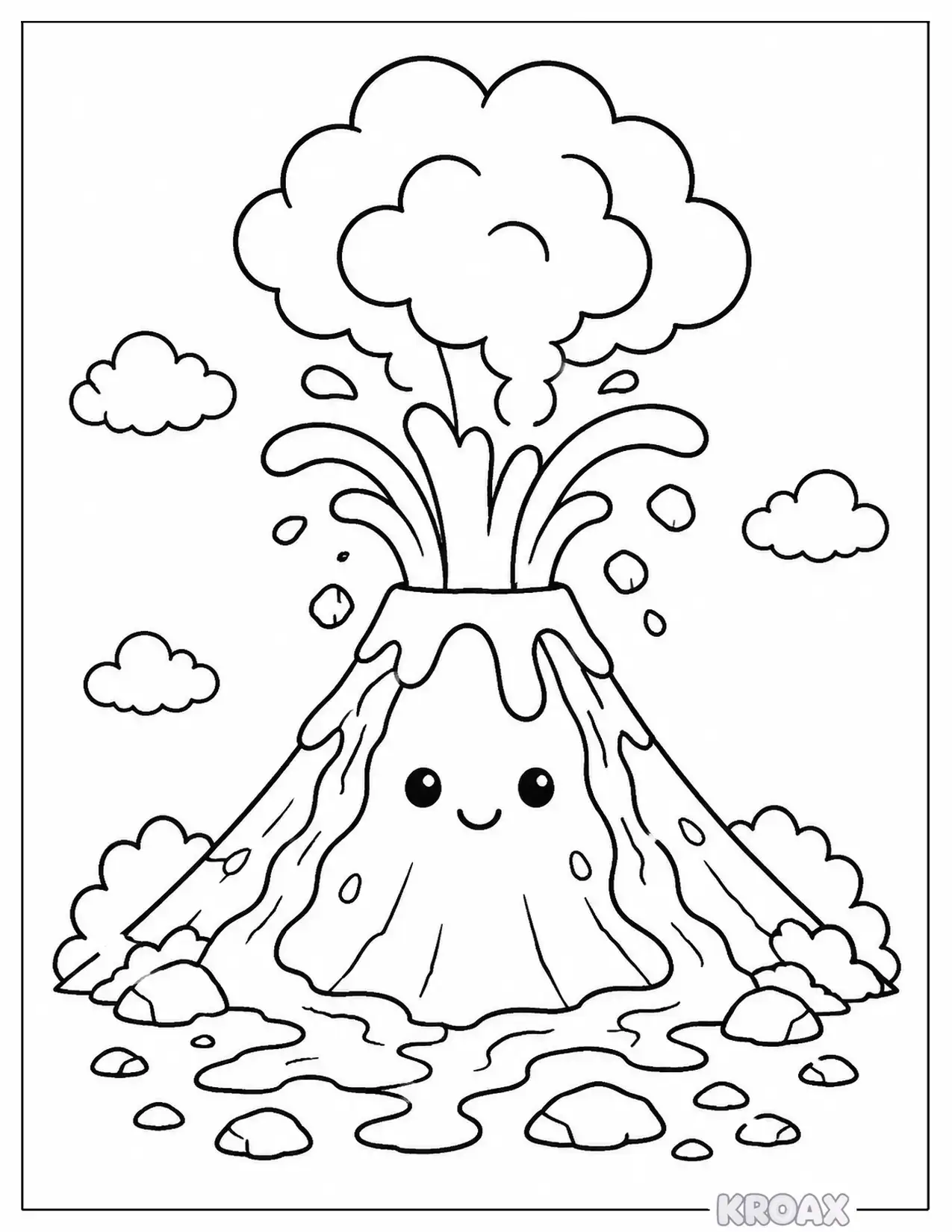 cute volcano erupting with lava 1 printable coloring page